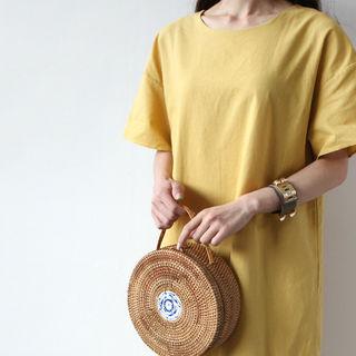Linen Blend Ruffle-hem Dress