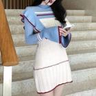 Color Block Ruffle Long-sleeve Knit Dress