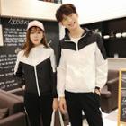 Couple Matching Two-tone Zip-up Hooded Windbreaker