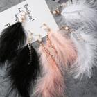 Faux Pearl Rhinestone Feather Fringed Earring