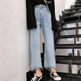 Fray Hem Straight-fit Jeans / Belt / Set