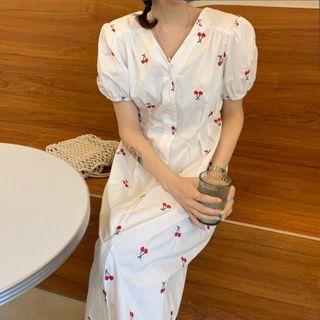 Short-sleeve Floral Dress Cherry - One Size
