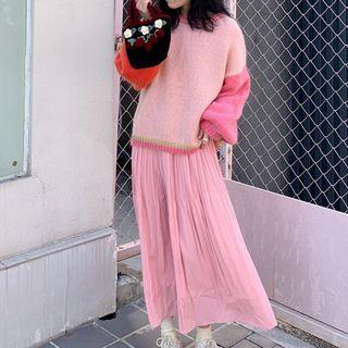 Color Block Sweater / Plain Midi Dress