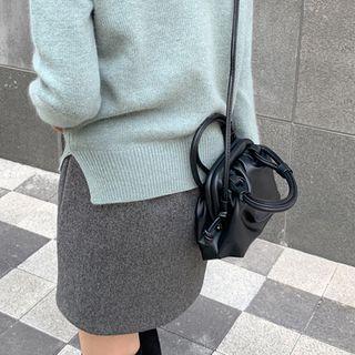 Slit-side Wool Blend Sweater Dark Mint Green - One Size