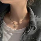 Layered Rhinestone Heart Necklace Gold - One Size