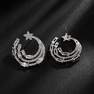Rhinestone Moon & Star Open Hoop Earring As Shown In Figure - One Size