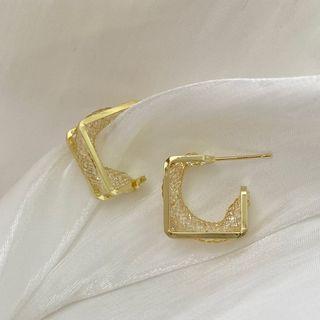 Geometric Rhinestone Alloy Open Earring 1 Pair - Gold - One Size