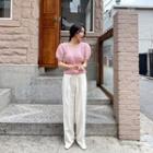 Balloon-sleeve Rib-trim Knit Top