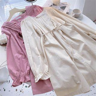 Long-sleeve Square-neck Lace-up Dress