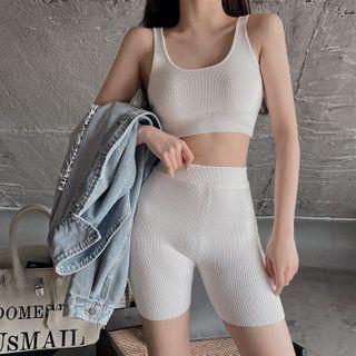 Set: Knit Crop Tank Top + Biker Shorts