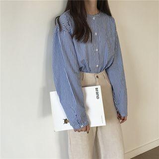 Striped Band Collar Shirt Blue - One Size
