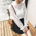 Frilled Neck Lace Long-sleeve Top