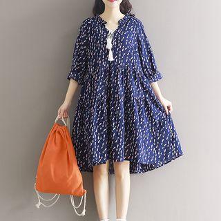 Floral Print Tasseled Elbow-sleeve Dress