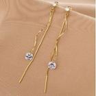 Rhinestone Drop Earring Qr102 - 1 Pair - Gold - One Size