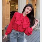 Ruffled Blouse Red - One Size