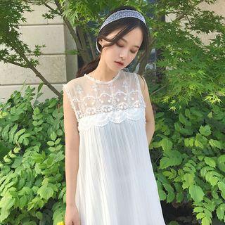 Lace Panel Pleated Tank Dress