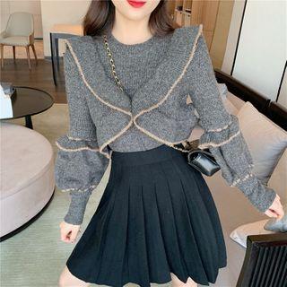 Ruffle Trim Cropped Sweater