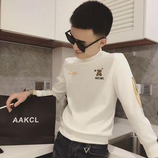 Mock Two-piece Bear Embroidered Pullover
