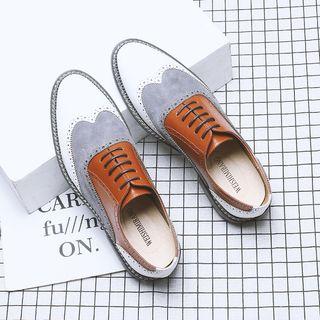 Genuine-leather Panel Wingtip Lace-up Dress Shoes
