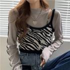 Cutout Knit Top / Zebra Print Camisole Top