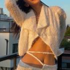 Faux Fur Long Sleeve Open-back Cropped Cardigan
