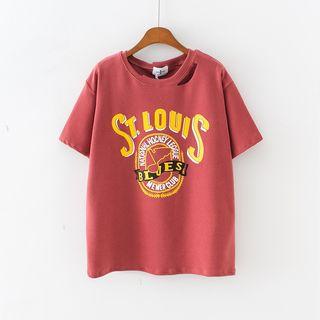 Printed Ripped Short Sleeve T-shirt