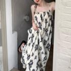 Open-back Spaghetti Strap Floral Maxi Dress Black & Beige - One Size