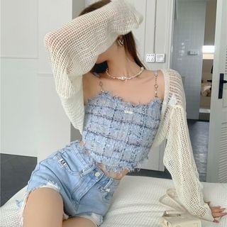 Chain Detail Tweed Camisole / Open Front Cardigan