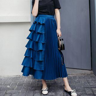 Ruffle Panel High-waist Midi A-line Skirt