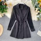 Double-breasted Mini A-line Coat Dress Black - One Size