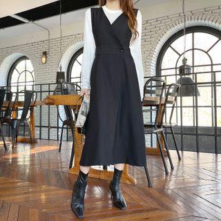Flared Long Overall Wrap Dress