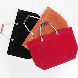 Metal-handle Faux-suede Tote