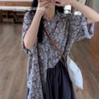 Short-sleeve Floral Print Shirt / Midi Skirt