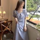 Short-sleeve Chiffon Midi Dress Purplish Blue - One Size