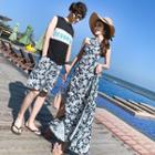 Couple Matching Floral Print Sleeveless Print Maxi Dress / Shorts