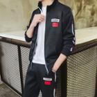 Set: Contrast-trim Jacket + Drawstring Sweatpants