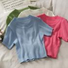 Short-sleeve Crop Knit Top In 5 Colors