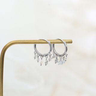 925 Sterling Silver Star Mini Hoop Earring Silver - One Size