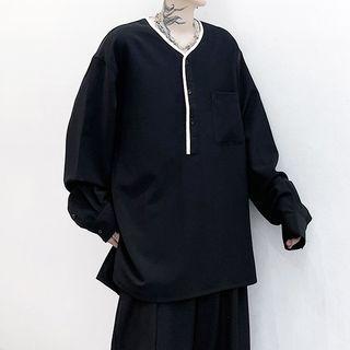 Color-block Oversized Long-sleeve Shirt