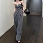 Strapless Button-up Top / Wide Leg Pants