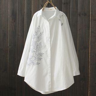 Leaf Embroidered Shirt White - One Size