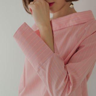 Slit-sleeve Stripe Blouse