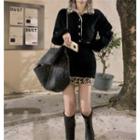 Leopard Print Panel Jacket / Mini Pencil Skirt