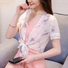 Short-sleeve Floral Print Chiffon Jacket
