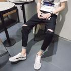 Letter Tape Ripped Slim-fit Jeans