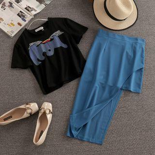 Set: Short-sleeve T-shirt + Asymmetrical Pencil Skirt