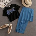 Set: Short-sleeve T-shirt + Asymmetrical Pencil Skirt