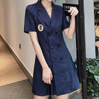 Lapel Collar Double-buttoned Sheath Dress