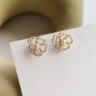 Flower Faux Pearl Stud Earring 1 Pair - S925 Silver - Gold - One Size