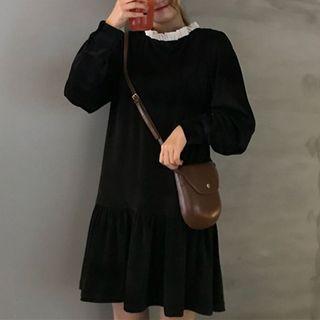 Long-sleeve Frill Collar Dress Black - One Size